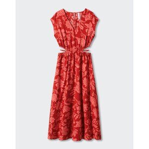 Mango Floral Cut-Out Side Slit A-Line Maxi Dress Red/Pink Size 4
